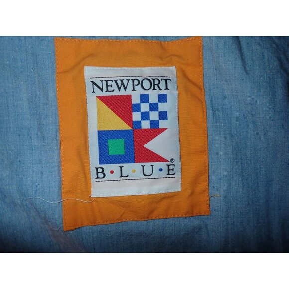 Vintage‎ Newport Blue Nautical Rain Windbreaker Jacket Mens M Yellow Zip Y2K - Picture 7 of 8